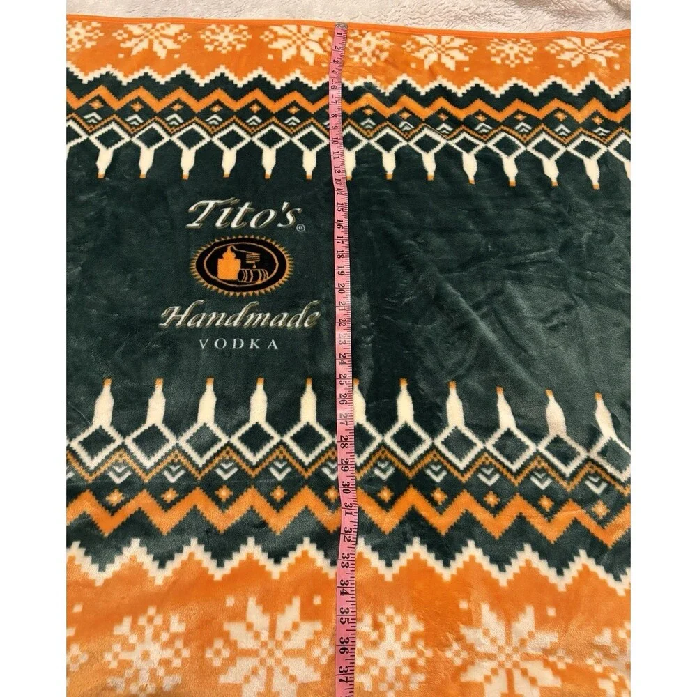 Tito’s Holiday 38” X 60” Blanket Throw Tito’s Handmade Vodka Green & Orange, EUC